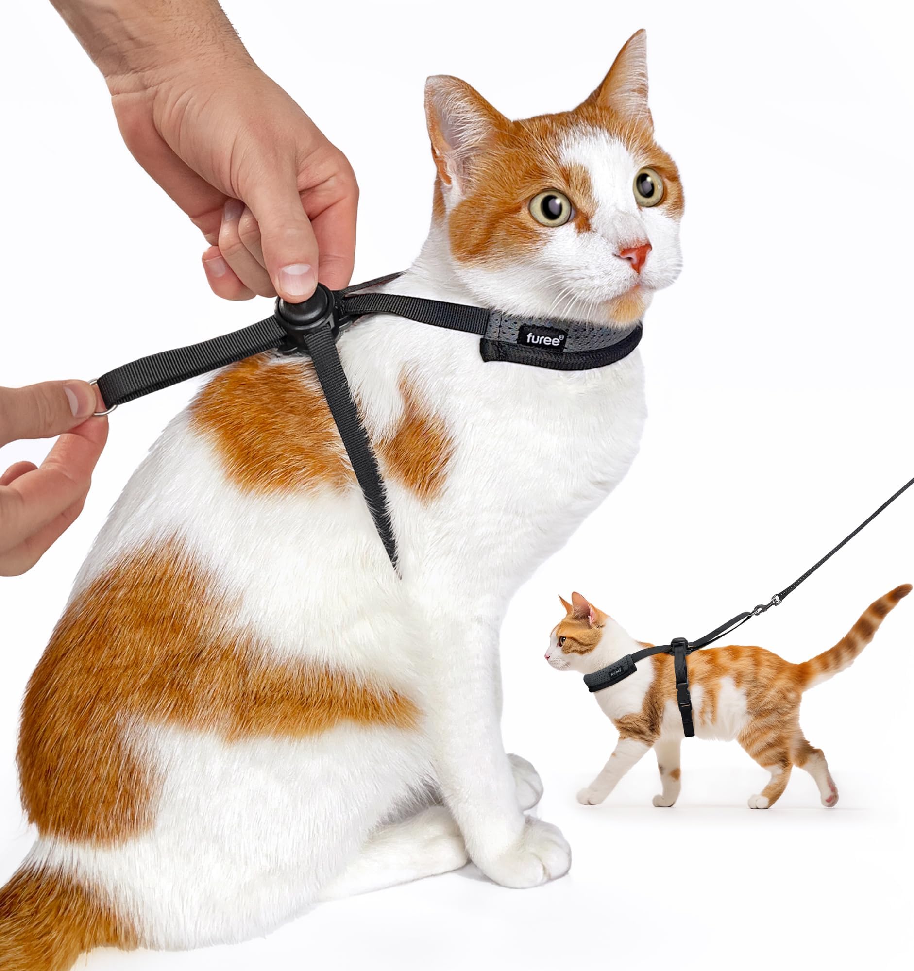 Furee Push-Button Adjustable Harness for Cats, Non-Bulky, Escape-Proof, Anti-Flop Over, Fully Adjustable Harness for Pets, Also for Small Dogs, Bunnys