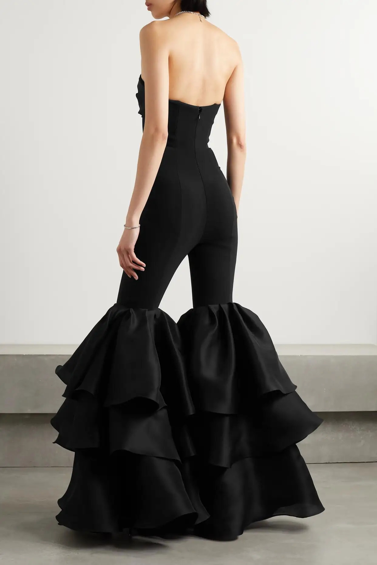 Black strapless long shoulder jumpsuit sexy strapless long sleeved strapless long pants ball knit dress 241126