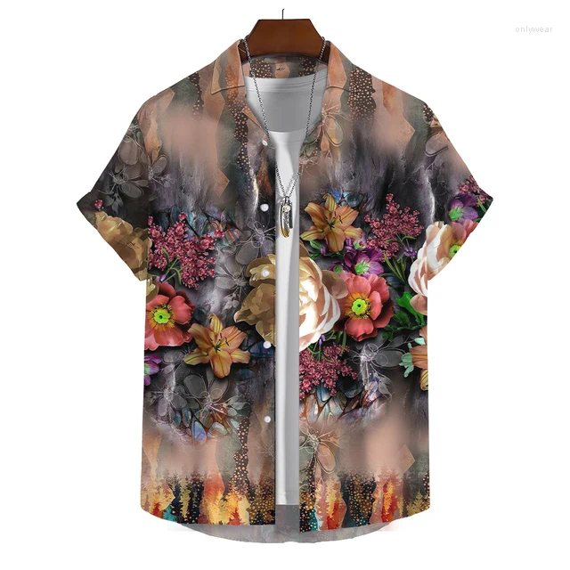 Men's Casual Shirts Short Button Retro Shirt With Prin Summer Hawaiian Clothing Men Clothes Harajuku Vintage Floral Blouse Designer