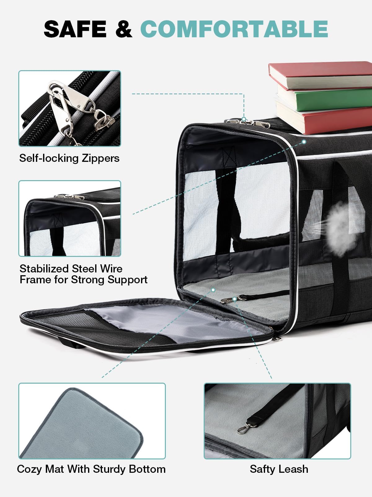 Xevera Cat Dog Carrier with Wheels Airline Approved Rolling Pet Carrier with Telescopic Handle, Shoulder Strap and Pet Bowl