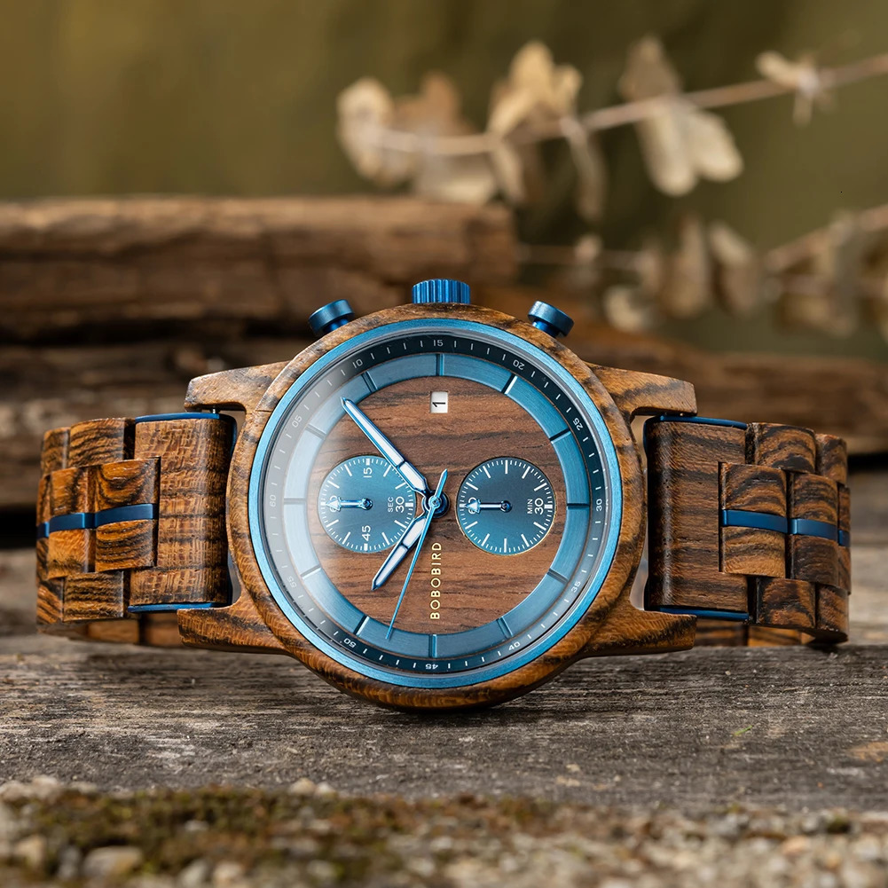 BOBO BIRD Wood Watch Men Business Japanese Quartz Movement Watches Engraved Chronograph Wristwatch with Date Display Custom Gift 241125