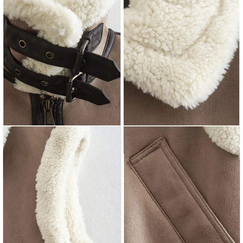 Womens Fashion Splicing Work Sleeveless Tank Top Coat Loose Thick Collar Suede Leather Jacket Coat Autumn Winter Fashion Top Coat 241126