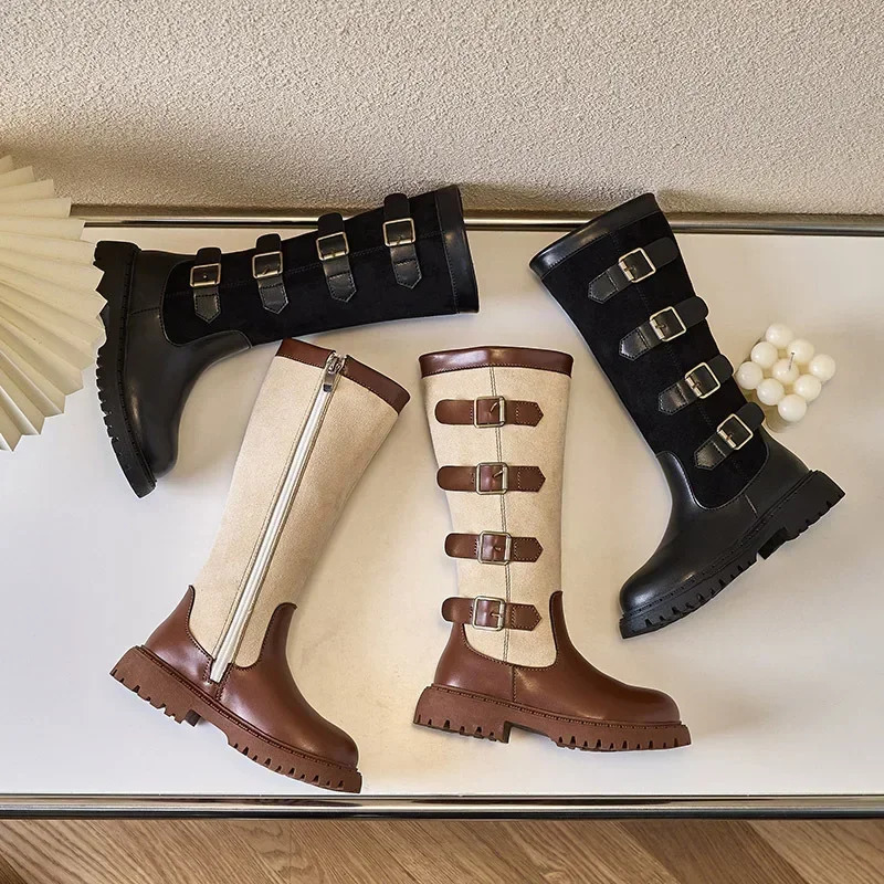 Children High Boots for Girls Autumn Winter Fashion and Comfortable British Style Casual Versatile Trendy Leather Shoes 241127