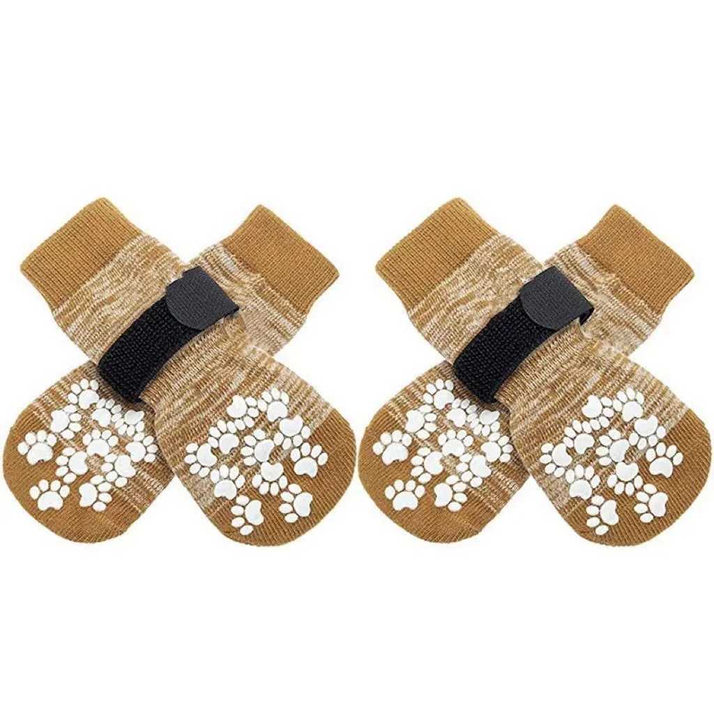 Anti-Slip Dog Socks 4pcs Paw Protector Traction Control Adjustable Indoor Wear Knitted Pet Socks Machine WashableXJ241127