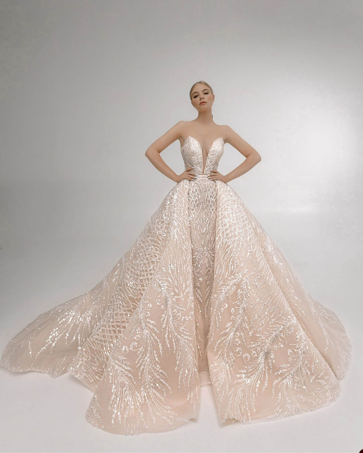 Sparkly Mermaid Wedding Dresses For Women Sheer Neck Sleeveless Bridal Gown Sequins Detachable Train Party Customized Dress vestidos de novia