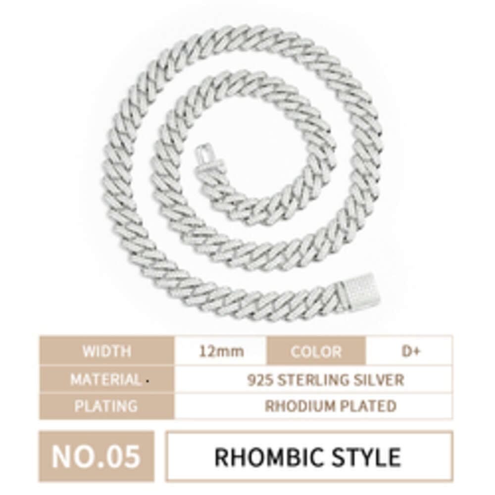 Custom 925 Sterling Silver Gold Plated Full of Iced Out Diamond Moissanite Hiphop Necklace Cuban Link Chain for Rapper