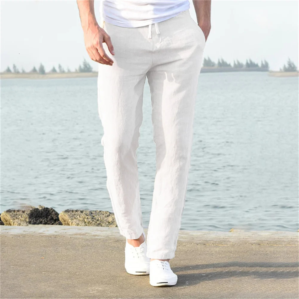 Mens Cotton Linen Pants Male Autumn Breathable Solid Color Linen Trousers Fitness Streetwear S-3XL 241126