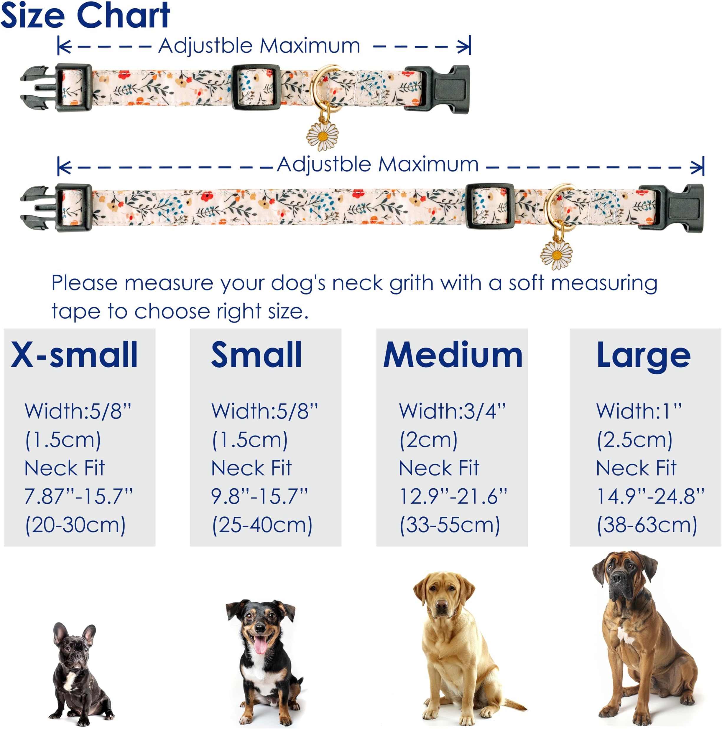 Raisingwell Cute Collar Beige Flower Pattern Boys and Girls Holiday Dog Collars Summer Fall Gift Adjustable for Small to Medium Breed Dogs