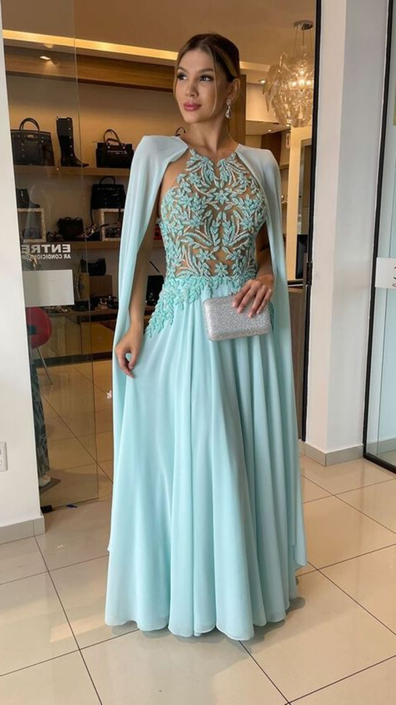 Illusion Lace Long Prom Dresses Chiffon Cape Sleeves Floor Length Beach Special Occasion Dress Jewel Neck Sexy Evening Gown For Women 2025