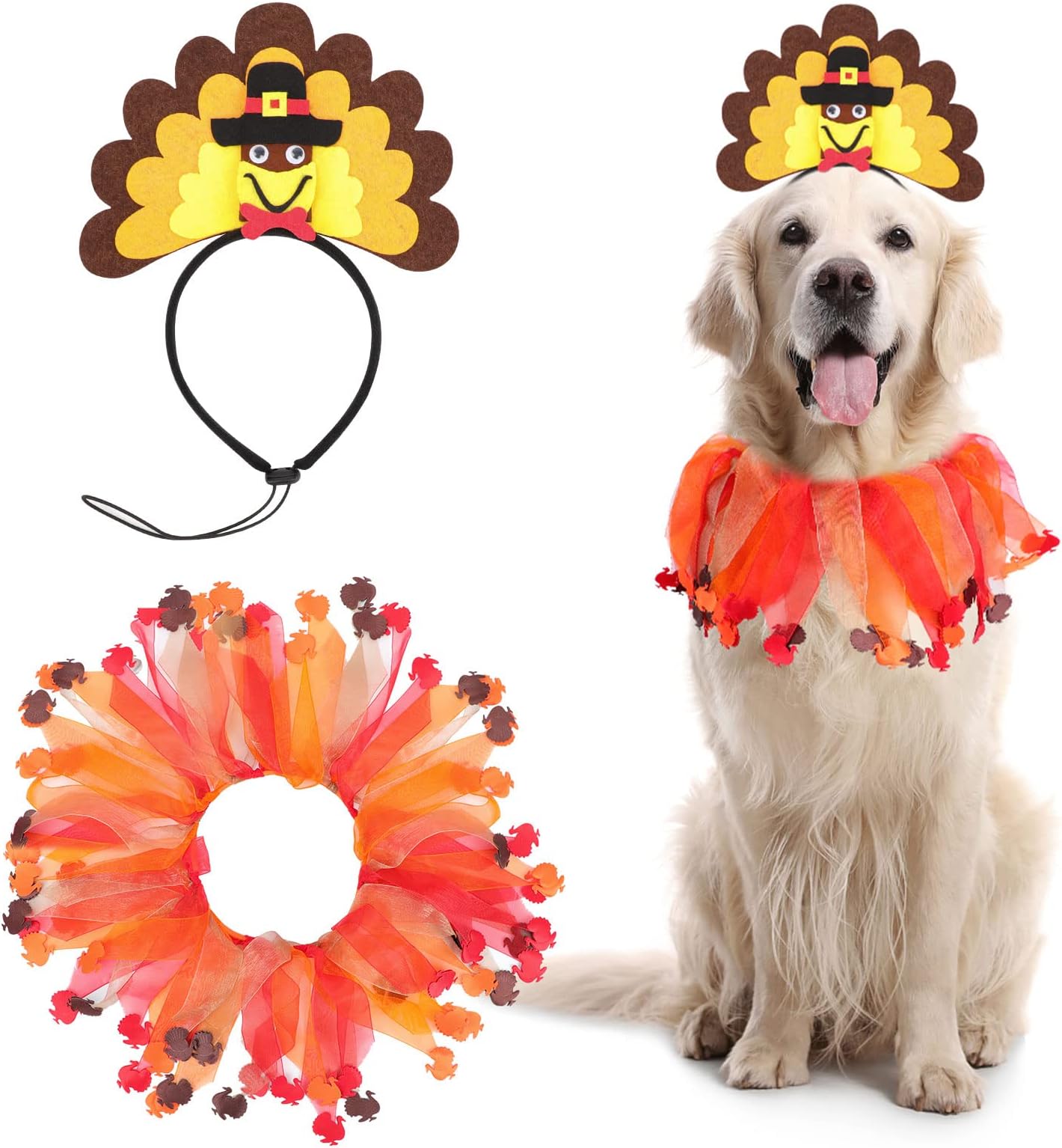 BWOGUE Costume Thanksgiving Dog Headband with Elastic Turkey Decorative Pet Collar Holiday Party Accessories Decoration for Medium Large Dogs