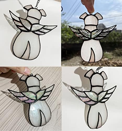 Glass Window Hanging Angel Memorial Gifts for Loss of Dog Sympathy Gift Suncatcher Passing Away Remembrance Memory Ornaments for Dog Lovers Rainbow Wi