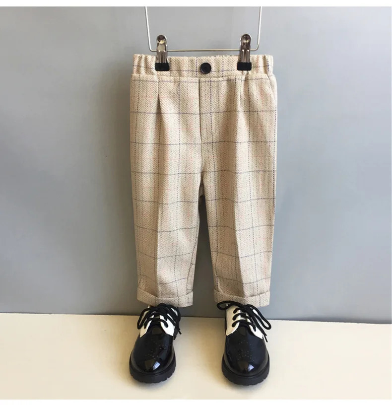 Child Formal British Plaid Dress Suits Set Spring And Autumn Boys Birthday Party Wedding Piano Show Costume Kids Blazer Pants 241126
