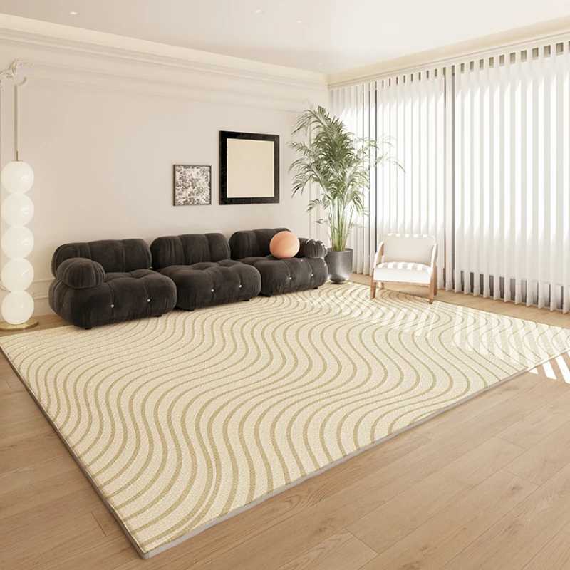 Carpets French Cream Color Living Room Decoration Carpet Home Bedroom Bedside Bay Window Plush Carpets Simple Lines Cloakroom Soft Rug Q250610