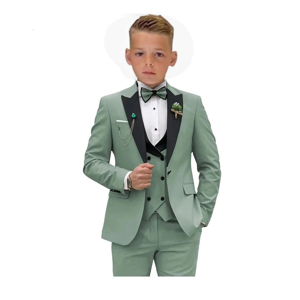 Formal Boys 3-Piece Slim Fit Classy Kids Suit Set JacketVestPants Khaki Tuxedo Bearer Toddler Dress wear Wedding Ring 241126
