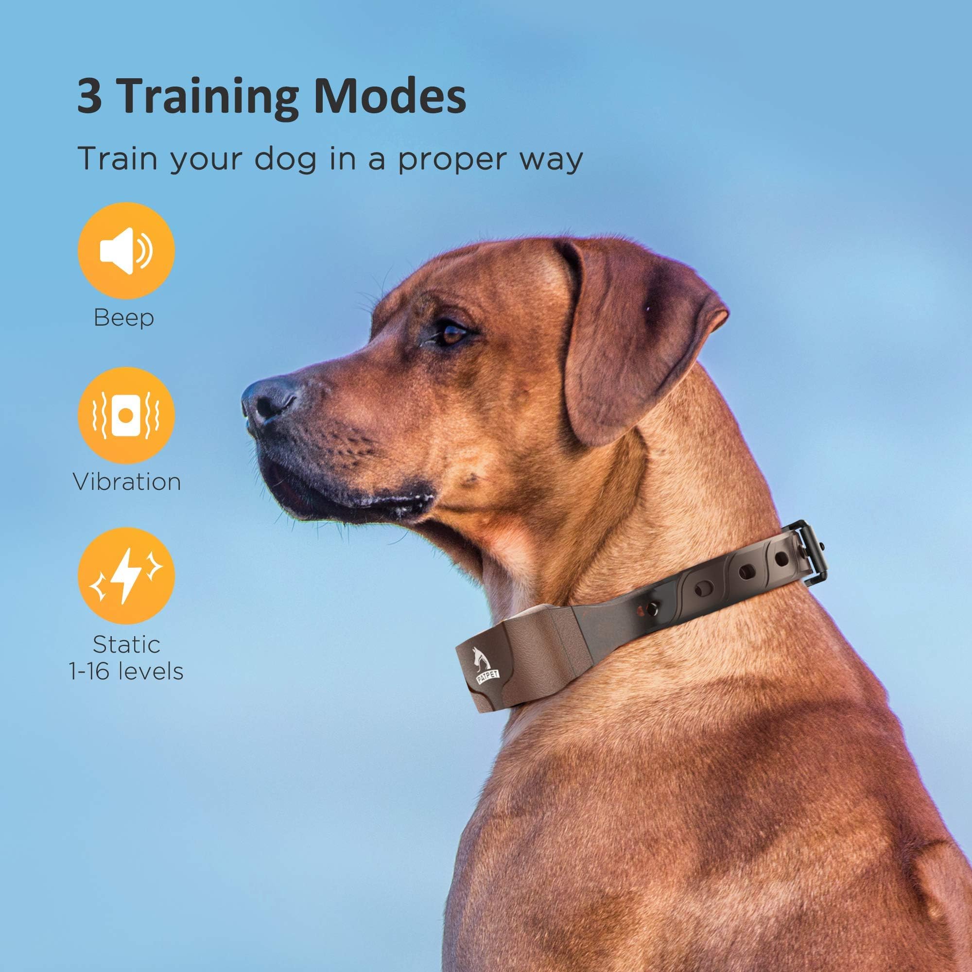 PATPET Dog Large - IPX7 Waterproof E Collar for Dogs Training with Beep, Vibration and Static Modes