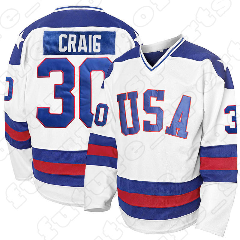 USA White 30 Jim Craig Ice Hockey Jersey 1980 Blank Men Stars Stitched Letters with Pullover Closure Long Sleeves Adult Hoody
