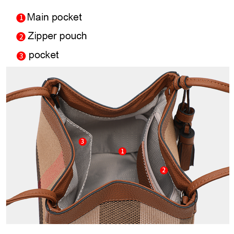 Aidrani's new checkered design women's small handbag canvas and cowhide material caramel designer handbag trendy shoulder bag