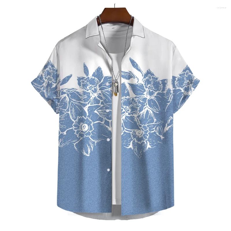 Men's Casual Shirts Short Button Retro Shirt With Prin Summer Hawaiian Clothing Men Clothes Harajuku Vintage Floral Blouse Designer