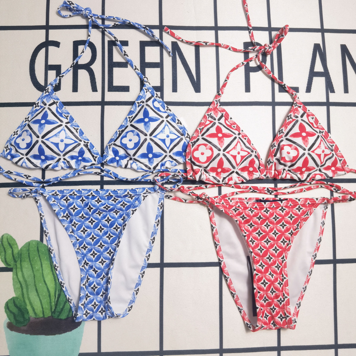 Women's Sexy Push Up Thong Bikini Set Fashion Letter Print Swimwear Beach Bathing Suit