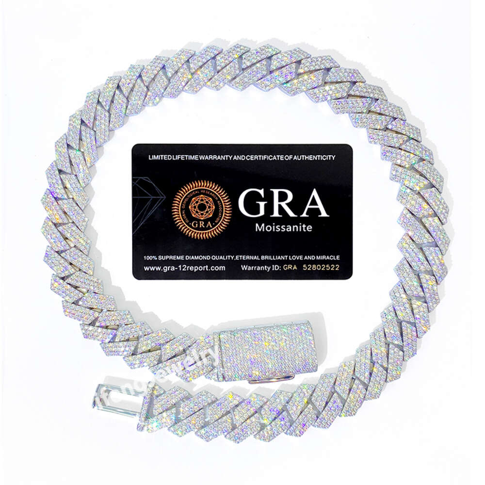 Lifeng Jewelry 18mm 3 Rows Moissanite Cuban Chain Ice Silver Diamond Hiphop Men Cuban Link Chain Necklace