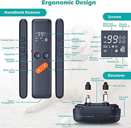 Shock Collar, Electric Remote 2680FT, IPX7 Waterproof Vibrating Dog Collar with 4 Training Modes, Rechargeable E-Collar for All Breeds, Sizes (Upgrade