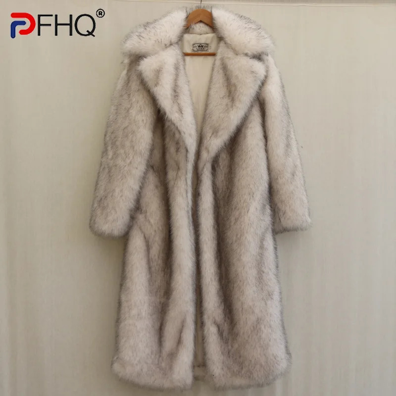 PFHQ Mens Mink Fur Coat Winter Warm Fashion Solid Color Long Sleeve Male Tops Korea fashion 21Z7156 241112
