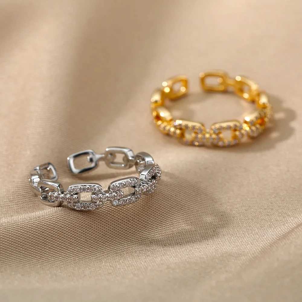 Classic Zircon Twist Chain Rings For Women Stainl Steel Elegant Couple Finger Ring Wedding Jewelry Gift Bijoux FemmeXJ241127