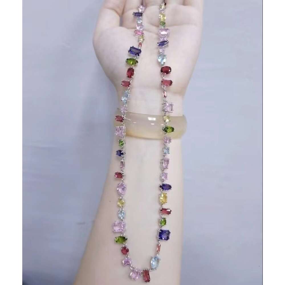 Designer Jewelry Flowing Light Colorful Candy Necklace for Women Using Swallow Element Crystal Rainbow White Snake Bone Chain
