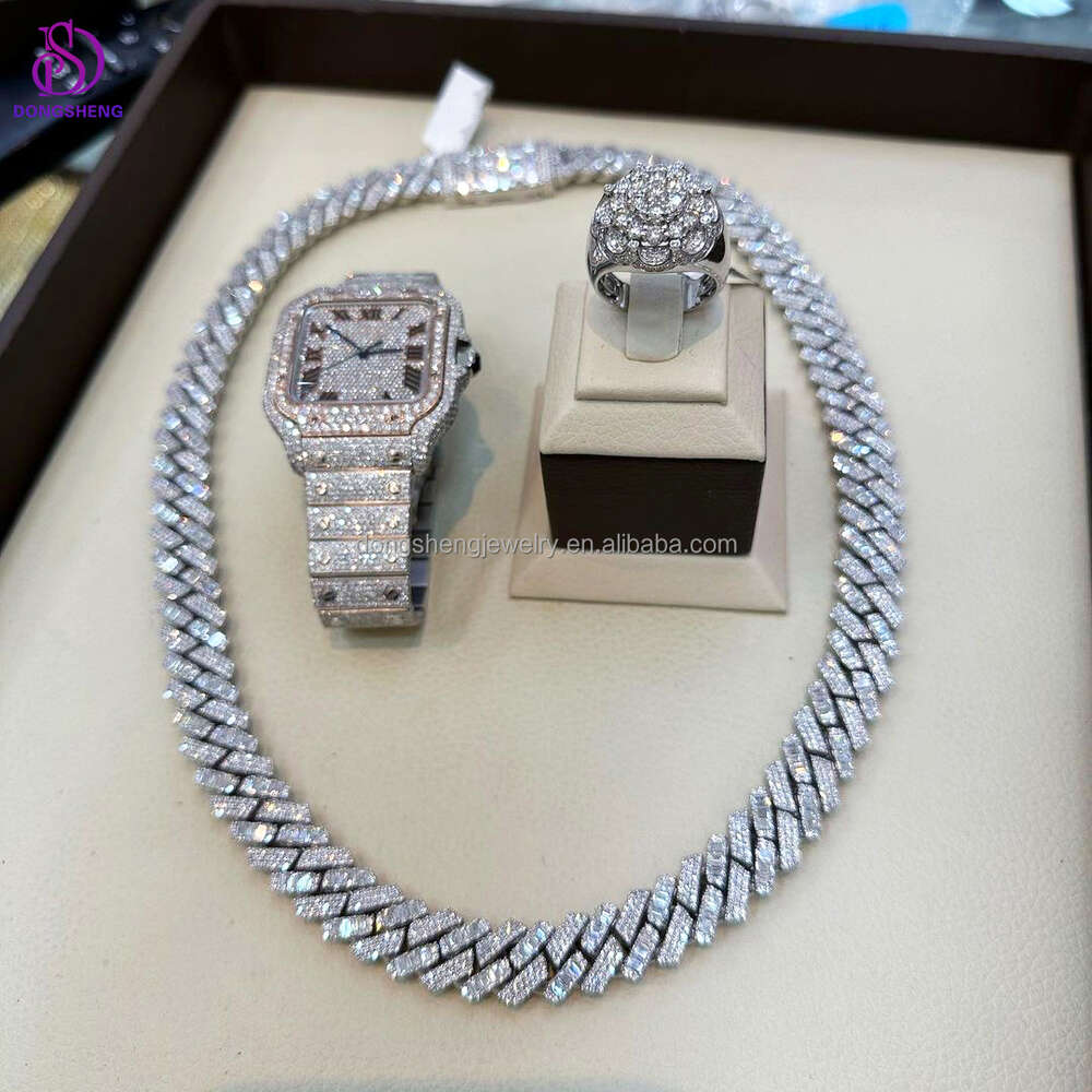 15mm 18mm Hip Hop Jewelry High Quality 925 Silver Cuban Necklace d Vvs Iced Out Moissanite Link Chain for Mens