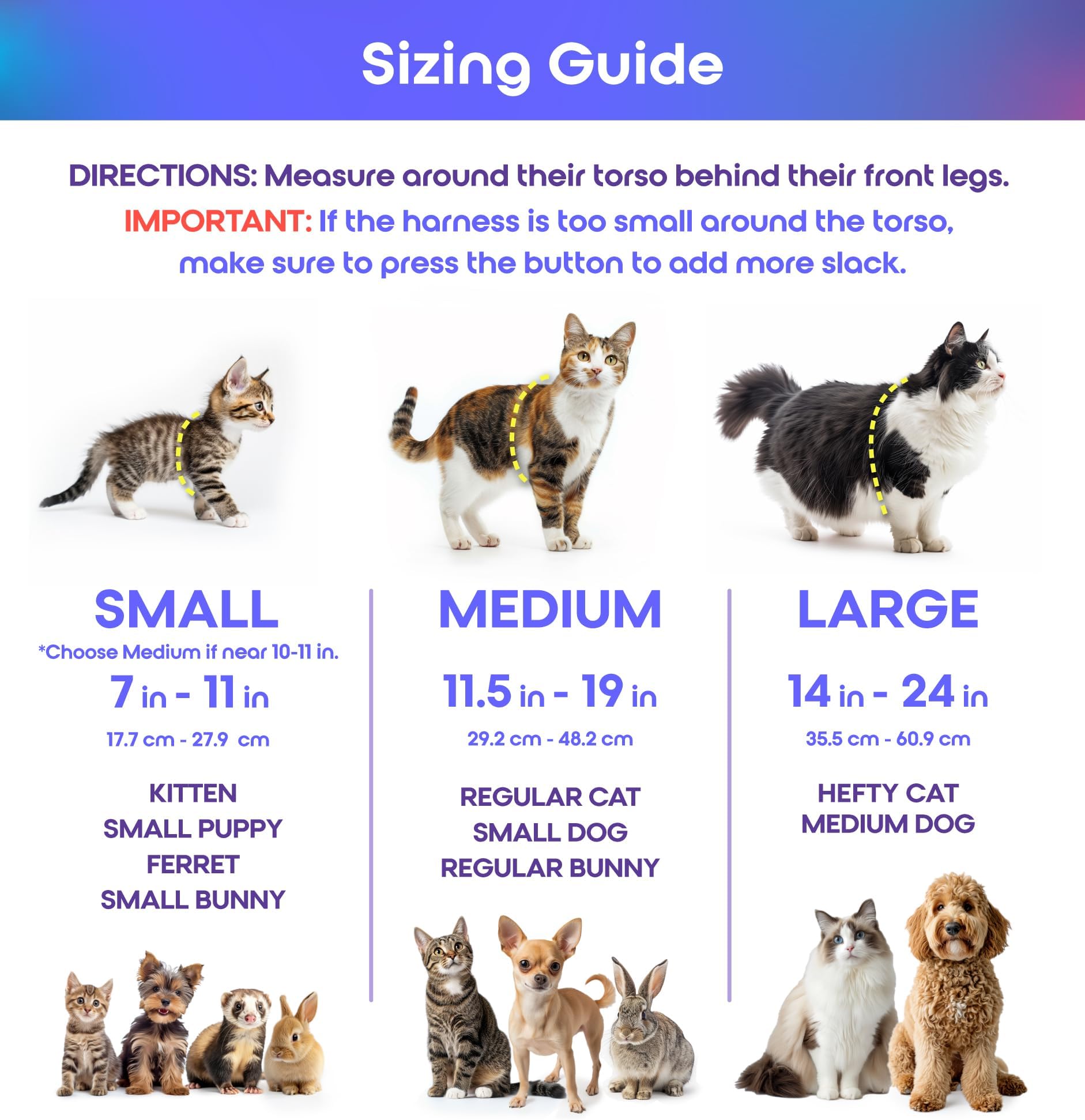 Furee Push-Button Adjustable Harness for Cats, Non-Bulky, Escape-Proof, Anti-Flop Over, Fully Adjustable Harness for Pets, Also for Small Dogs, Bunnys