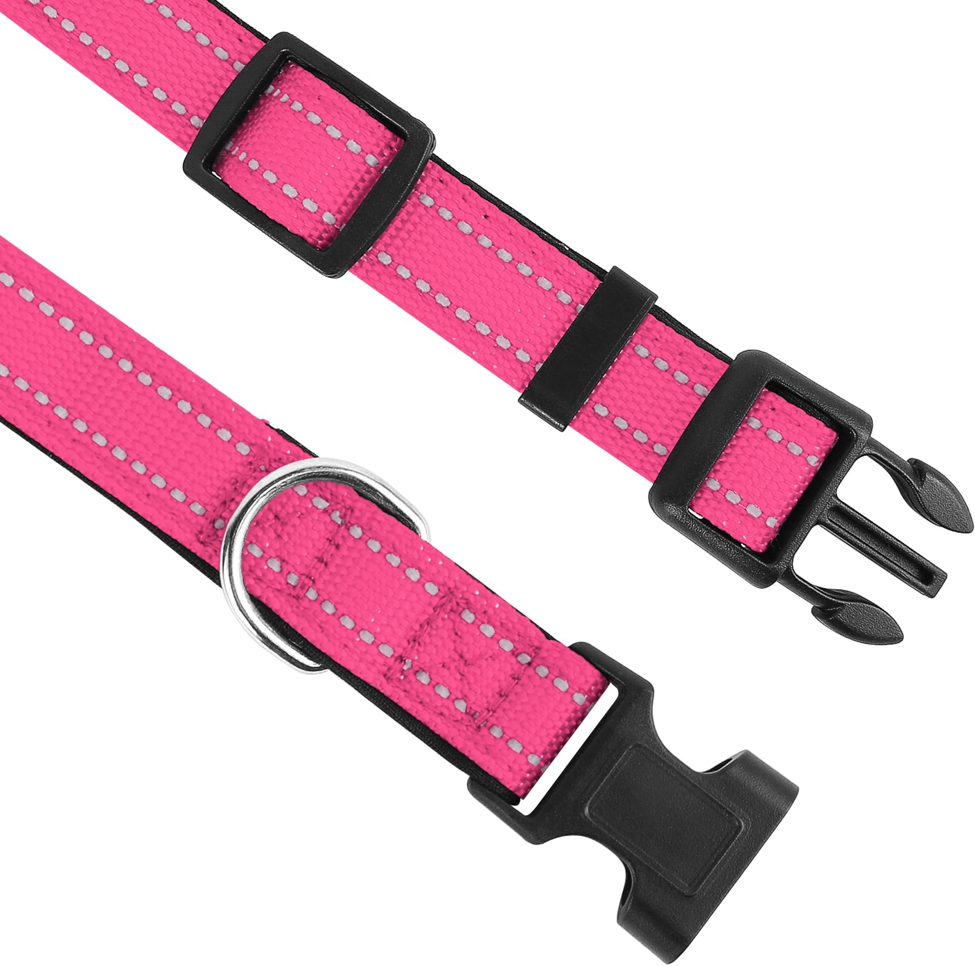 PWOD Reflective Dog Collar, Adjustable Soft Neoprene Padded Nylon Pet Collars with Buckle for Dogs,,M