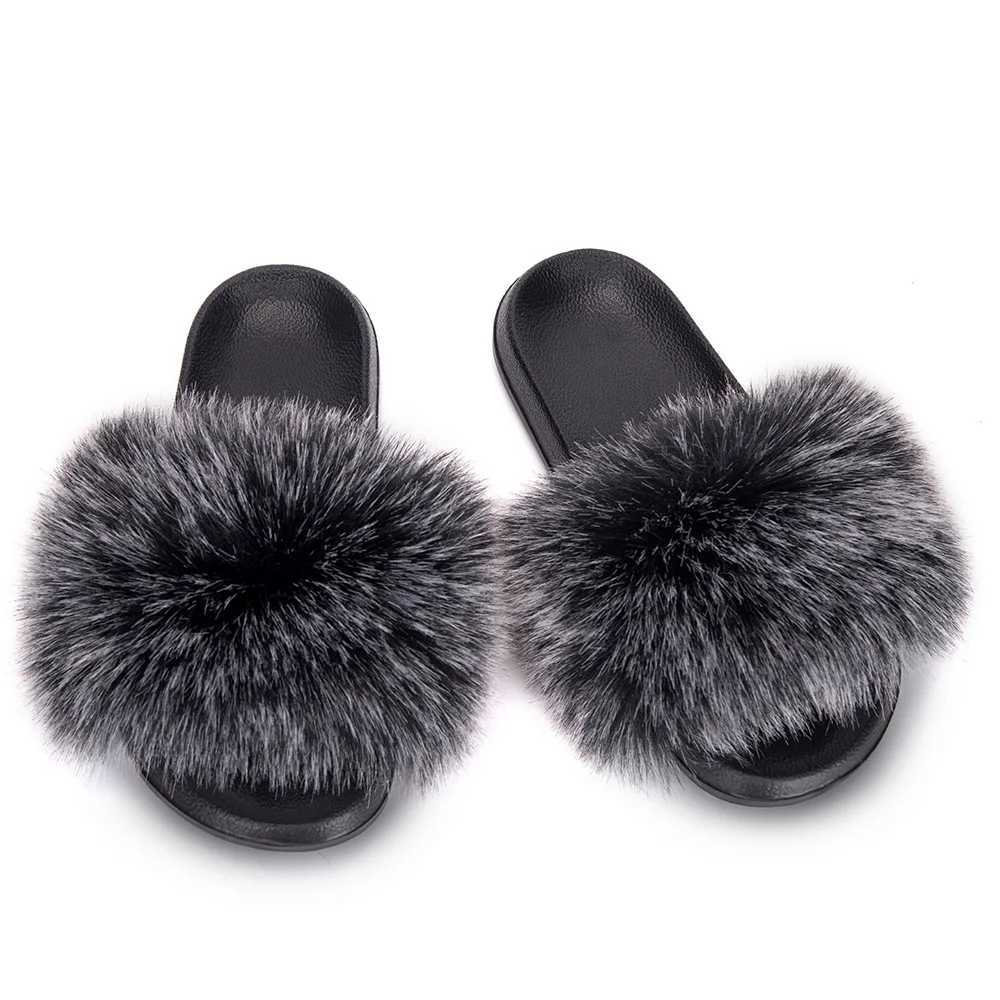 MPPM Faux Fur Slippers Fur Slides Fur Fluffy Sandals Girls Beach Home Plush Sliders Furry Flip Flops Women Shoes WomanXJ250207