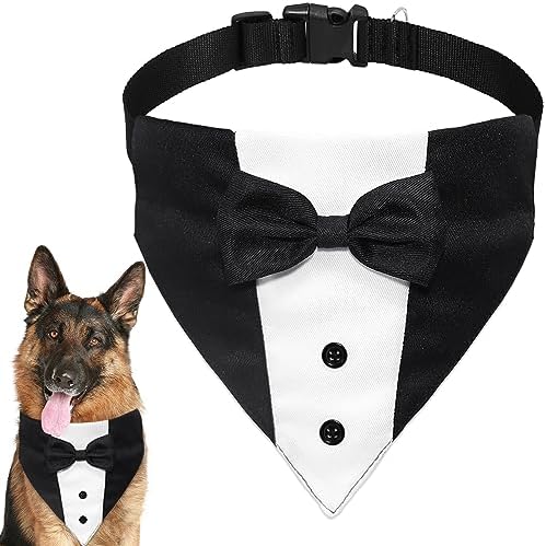 GOYOSWA Suit Wedding Bandana Collar with Bow Tie, Adjustable Tux Formal Dog Costumes, Engagement Birthday Tuxedo for Extra Large Dogs Pets (X-Large: N