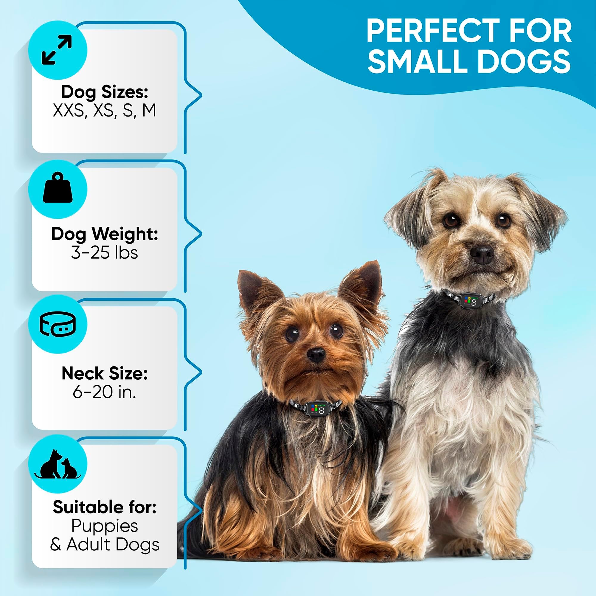 Extra Bark for Small Dogs 5-5 lbs Puppies No Shock Anti Barking Collar with 7 Sensitivity Levels and 3 Beep&Vibration Modes Humane Dog Training Device