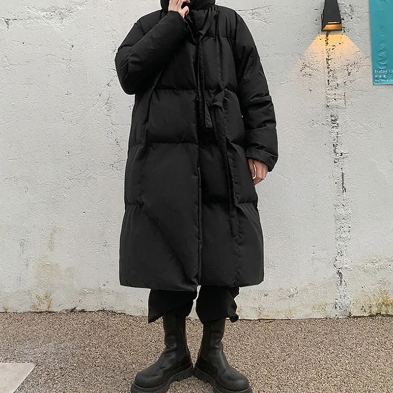 Mens Midlength Winter Coat Down Cotton Coats Stand Collar Long Sleeves Black Singlebreasted Extra Overtheknee Parkas 241112