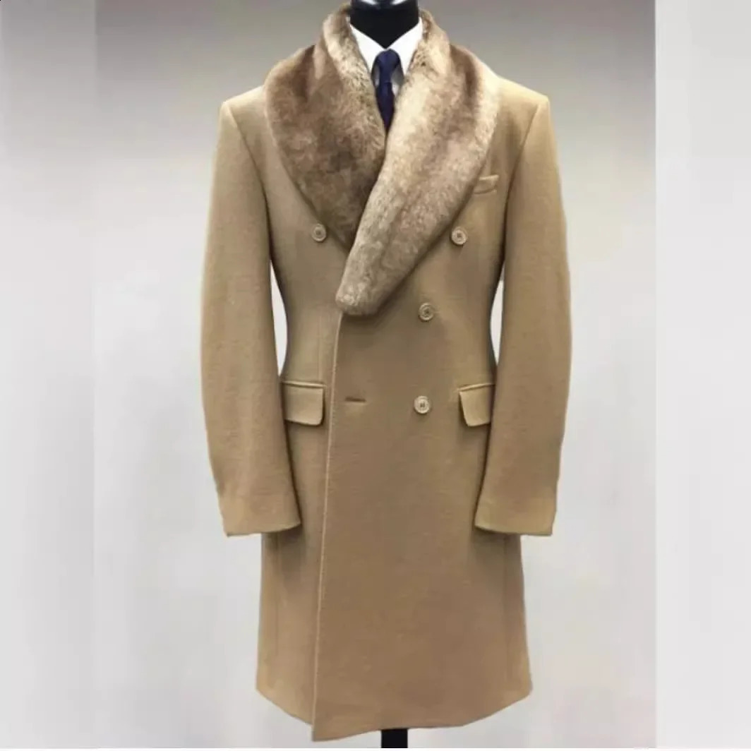 European and American mens wool collar mid length double-layer jacket autumn and winter solid color wool casual jacket 241127bjbj
