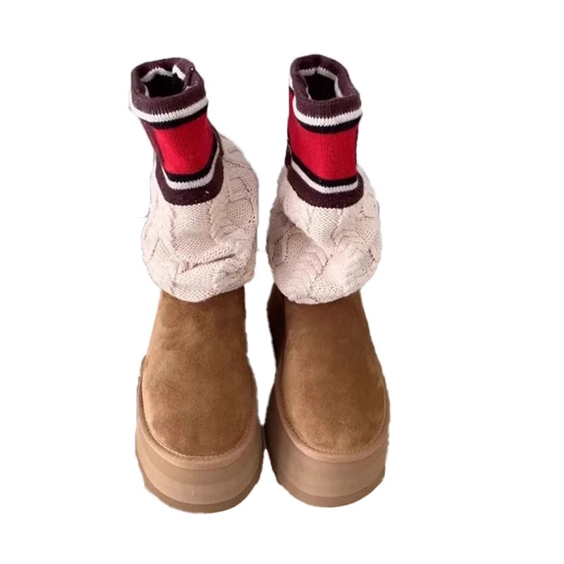 Winter Autumn Womens Over The Knee Sock Big Warm Increasing Long Boots Knieeted Thick Sole Mujer Shoes Boats Size 44