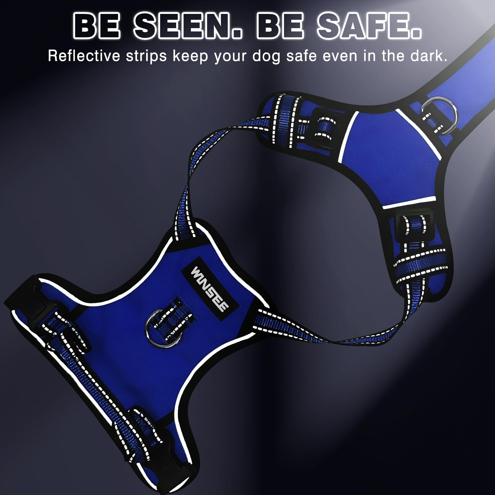 WINSEE Harness No Pull, Pet Harnesses with Dog Collar, Adjustable Reflective Oxford Outdoor Vest, Front/Back Leash Clips Small,, Large, Extra Large Do
