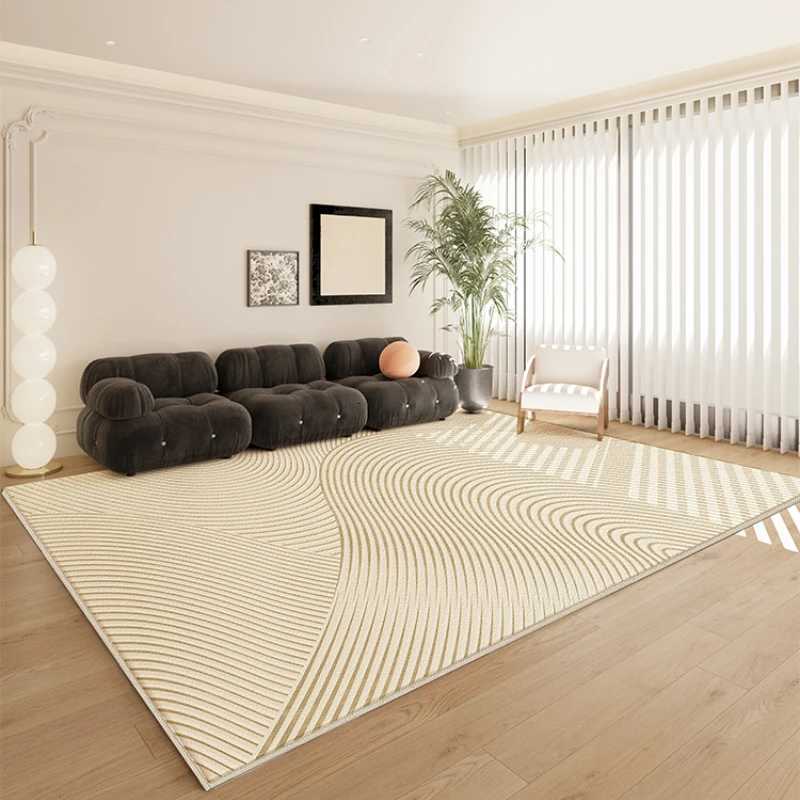 Carpets French Cream Color Living Room Decoration Carpet Home Bedroom Bedside Bay Window Plush Carpets Simple Lines Cloakroom Soft Rug Q250610