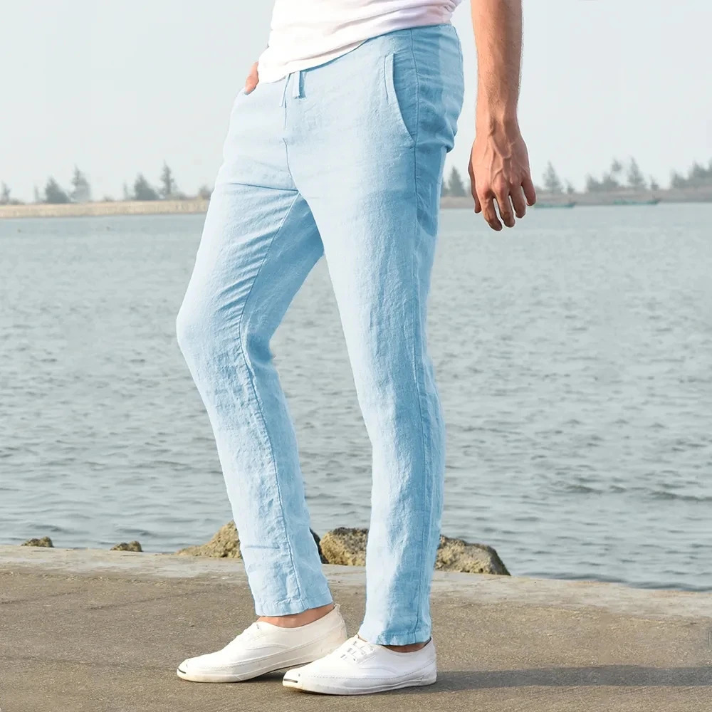 Mens Cotton Linen Pants Male Autumn Breathable Solid Color Linen Trousers Fitness Streetwear S-3XL 241126