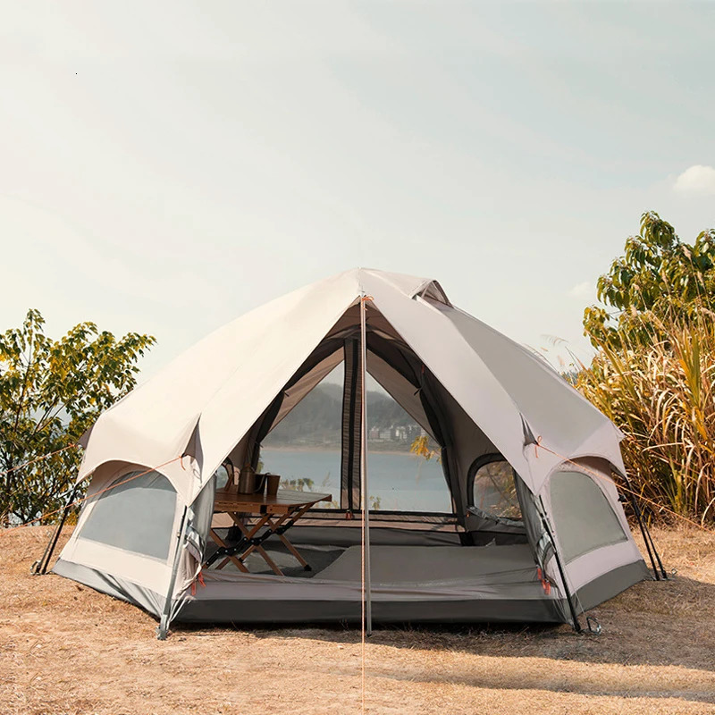 Fully Automatic Hexagonal Mushroom Outdoor Camping Tent Family Sunscreen Rainproof Picnic BBQ Slef-driving Pergola 3-6Persons 240422