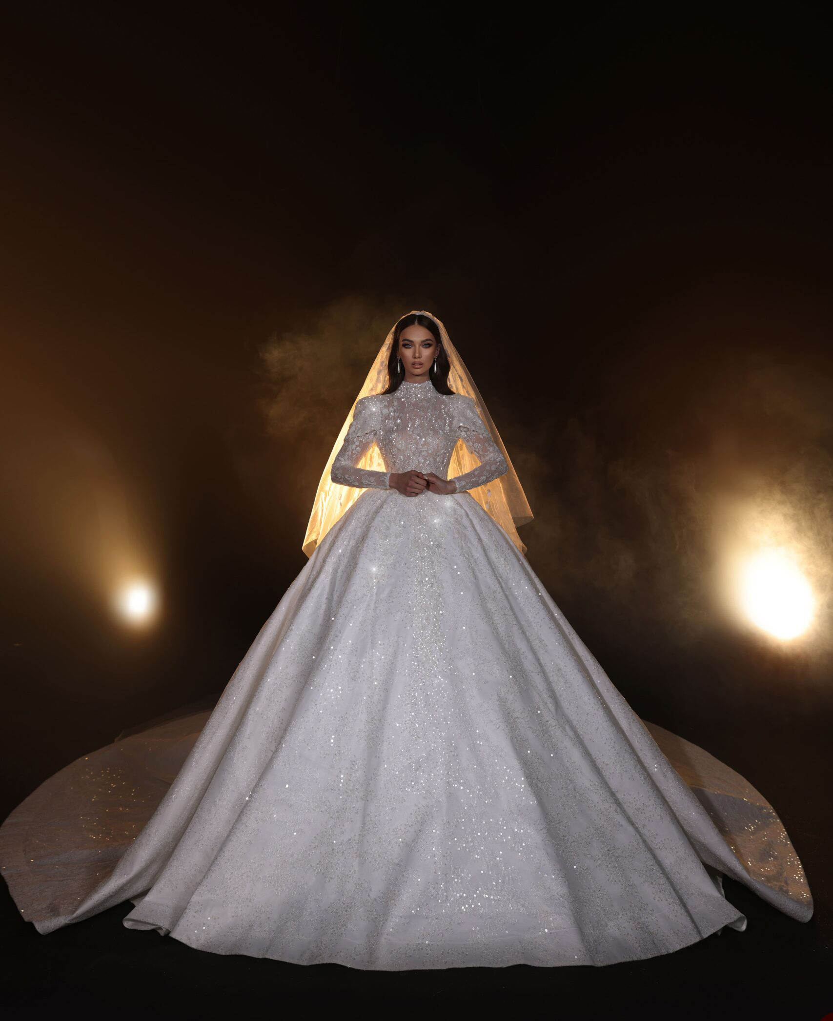 Vintage Wedding Dress For Women High Collar Long Sleeves Backless Bridal Gown Sequins Court Train Customized Dresses vestidos de novia