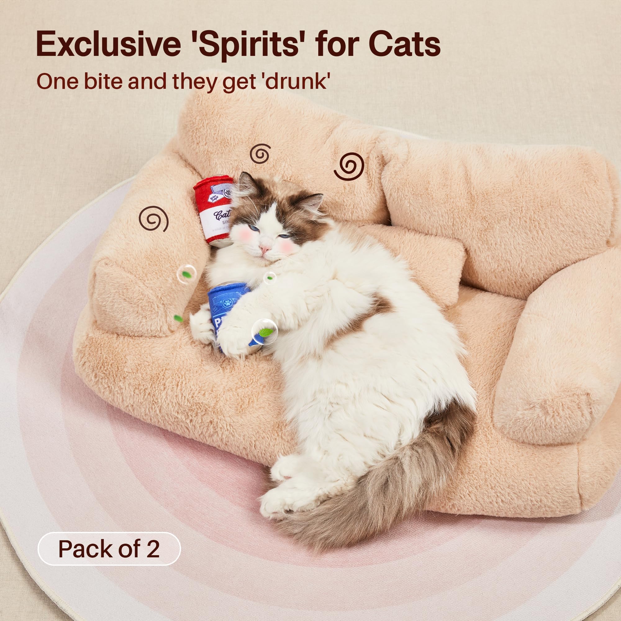 Potaroma Beer-Simulation Cat Toys 2Pcs Caip Crinkly Sound Toy, Durable Kitten Bite Kicker Toys, Indoor Feline Exercise Inches for All Breeds