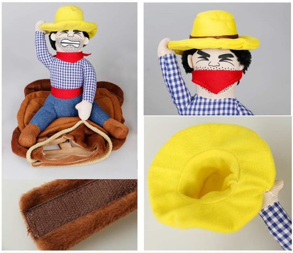 ISMARTEN Cowboy Rider Dog Dogs Outfit Knight Style with Hat Pet Costume for Halloween Day