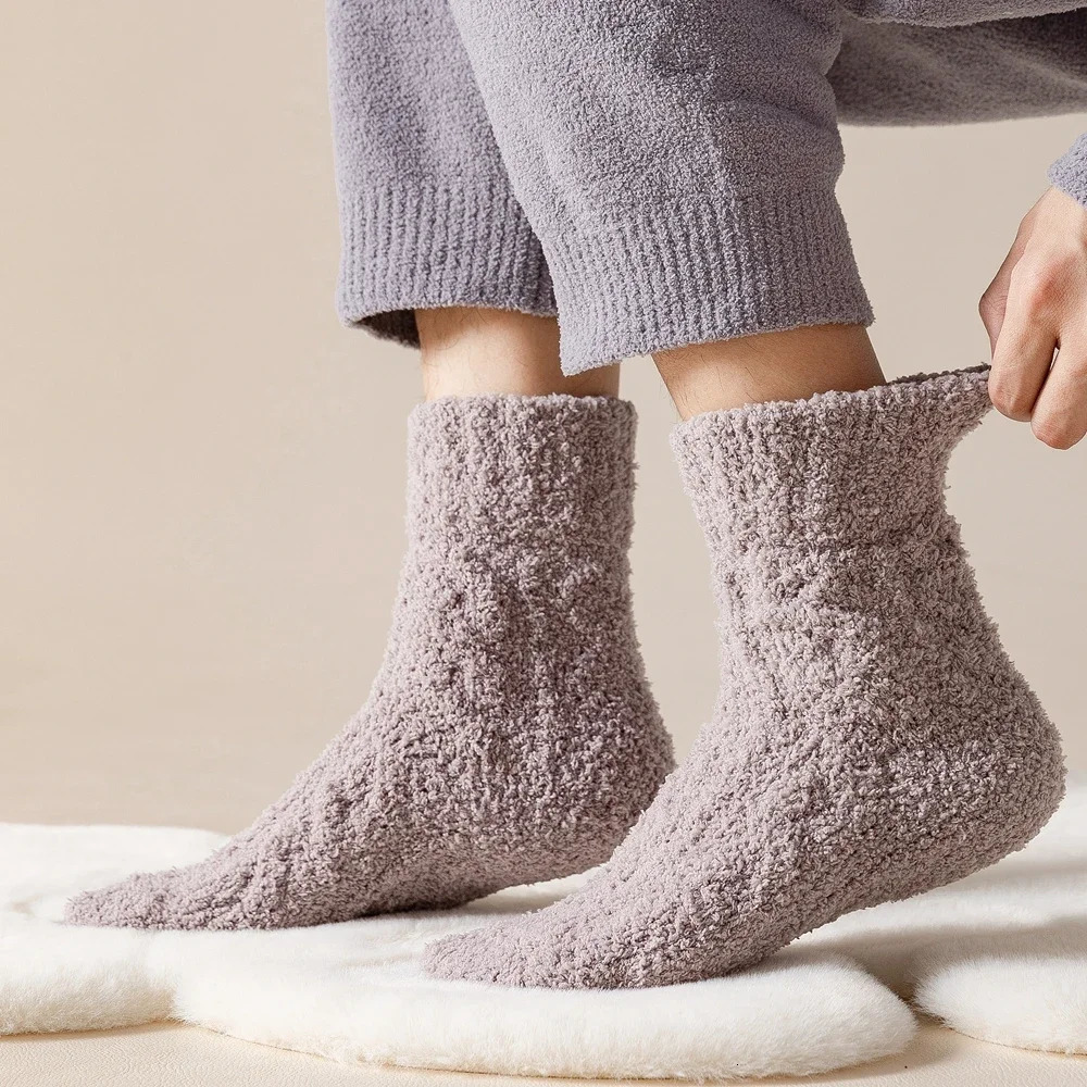 5 Pairs Thick Warm Winter Socks Men Coral Fleece Thermal High Quality Middle Tube Cozy Fluffy Sleeping 241112