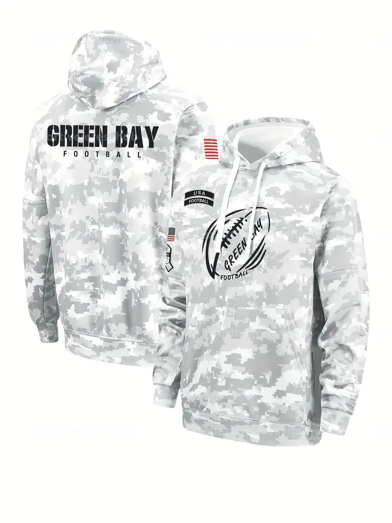 2024 Camo Salute To Service Pullover Football Hoodie Jerseys Grey&Brown&Green Custom Any Name Number Sweatshirts S-3XL