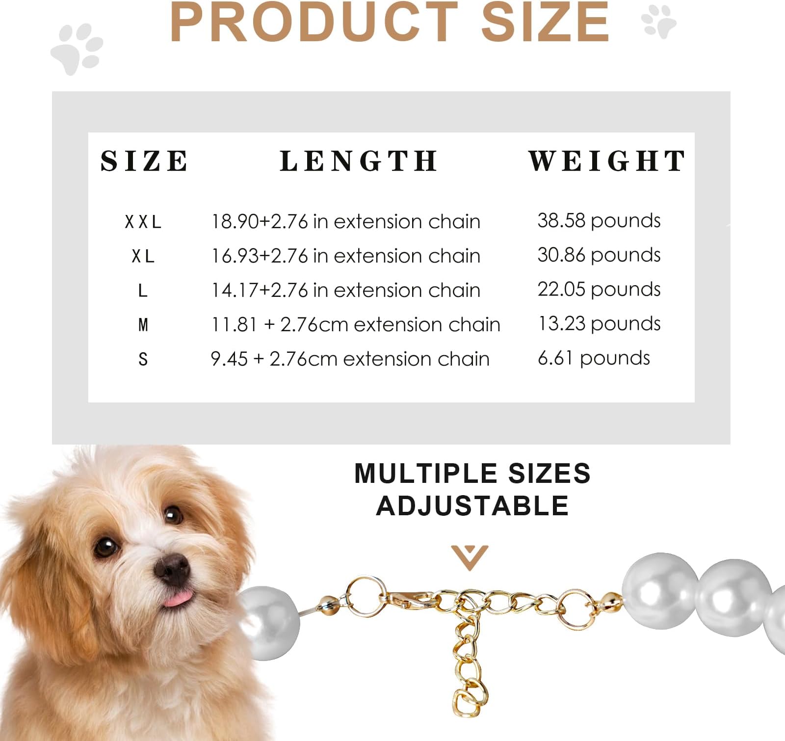 Pet Pearl Collar, Adjustable Dog Necklace,Chic Jewelry for Cat Puppy Chihuahua Girl Dogs Clothing Dress Accessories(White) (M 11.8''