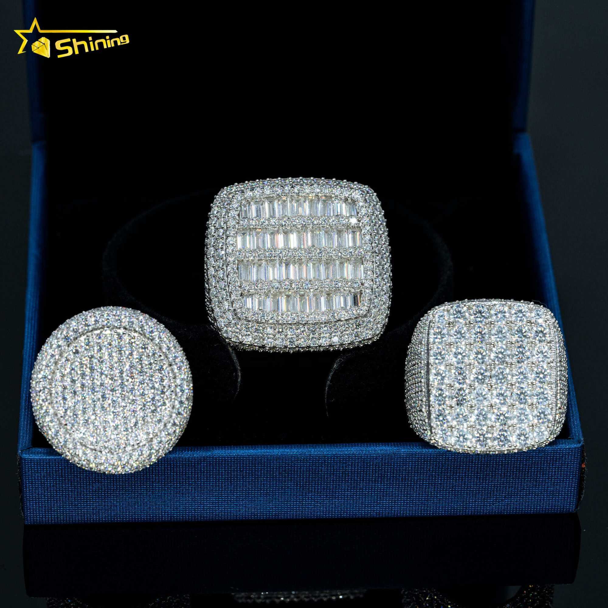Wholesale factory price moissanite jewelry 925 silver iced out custom diamond hip hop moissanite rings for men