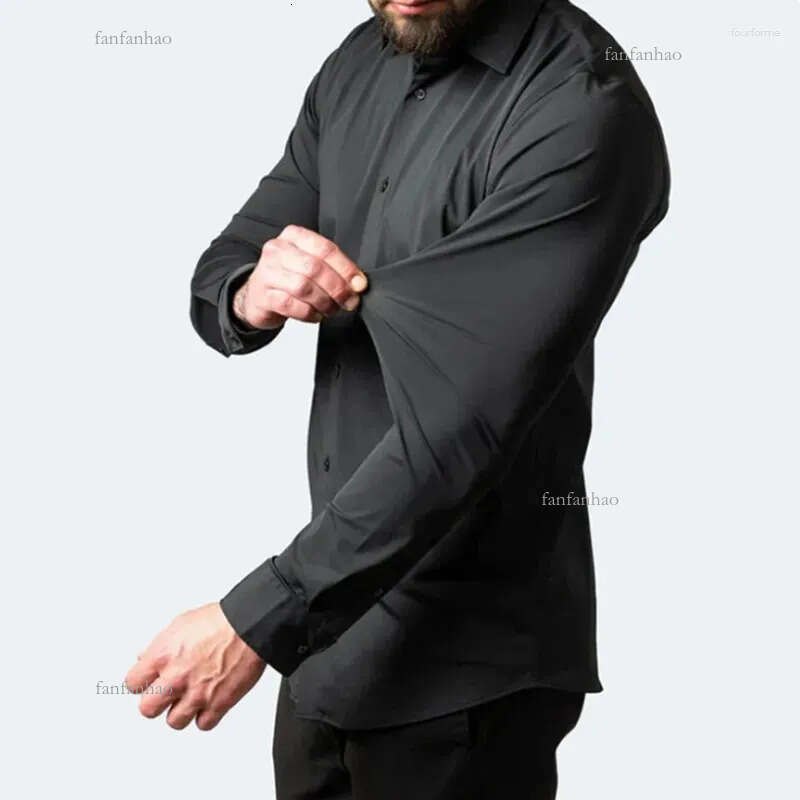 Men's Casual Shirts Stretch Business Formal Dress Long Sleeve Non-Iron Slim Fit Fashion Blouse Luxury Social For Men 2024