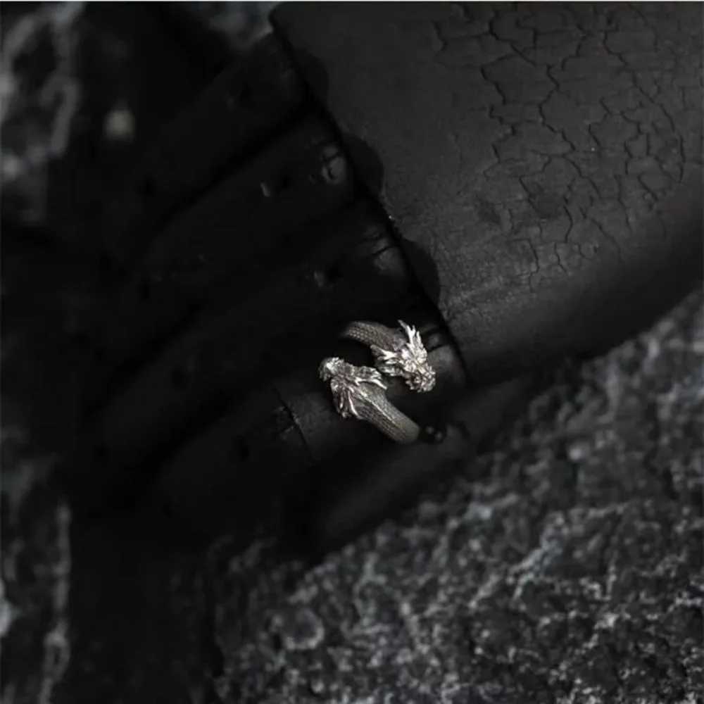 New Personalized Retro Domineering Trend Two-headed Dragon Ring Men Women Punk Adjustable Ring Hip Hop Rock Simple AccoriesXJ241127